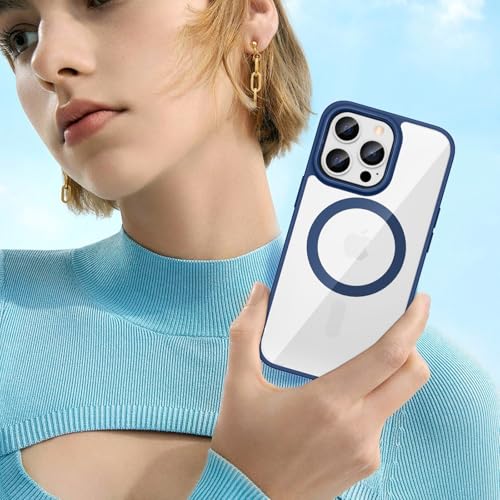 Image of VEGO Case for iPhone 13 Pro Max /iPhone 12 Pro Max Magnetic Case, Clear Hard PC Back Cover + Soft TPU Frame Slim Resist Scratches Protective Bumper Magnet Case for iPhone 13 Pro Max 6.7 inch -Navy Blue