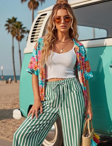 Image of MISSACTIVER Women Drawstring Striped Pants Loose Wide Leg Trousers Casual Low Waist Pants Comfy Lounge Pants with Pockets