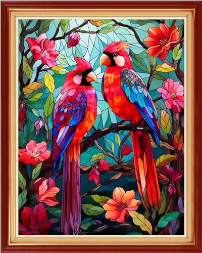 Image of Foxhool Beginners Cross Stitch Kits Stamped Full Range of Embroidery Kits for Adults DIY Cross Stitches kit Embroidery Patterns for Needlepoint kit-Colorful Birds 16x20 inch