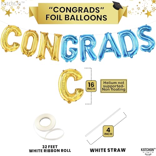 Image of KatchOn, Blue and Gold Congrats Balloon - 16 Inch | Congrats Grad Balloons Foil for 2026 Graduation Party Decorations | Grad Balloons Banner, Blue and Gold Graduation Decorations 2026