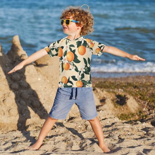 Kids Swimsuit Orange Flower Fruit Sunscreen T-Shirts Swimwear Sets UPF 50+4