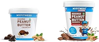 MYFITNESS Peanut Butter Family Breakfast Combo Tasty & Healthy Chocolate Spread for Breakfast, Snacks & Lunch Box Cholesterol Free Zero Trans Fat Crunchy Peanut Butter Pack of 227g + 510gm