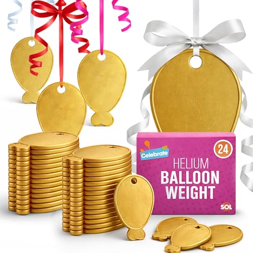SOL 24pk Helium Balloon Weights - Gold Plastic Party Accessories - Perfect for Securing Balloons at Birthdays Weddings New Year - Heavy Duty 205g Weights for Decorations and Large Celebrations