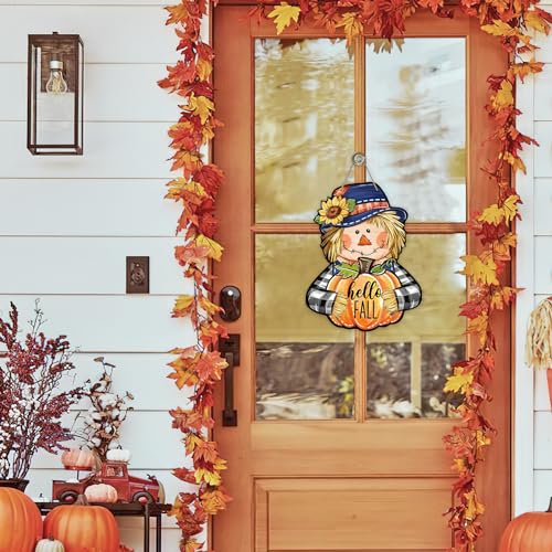 Deroro Hello Fall Scarecrow Front Door Sign, Autumn Pumpkin Wood Door Hanger Outdoor Outside Farm Porch Decor, Farmhouse Rustic Wooden Wreath Indoor Wall Hanging Decoration Deroro Hello Fall Scarecrow Front Door Sign, Autumn Pumpkin Wood Door Hanger Outdoor Outside Farm Porch Decor, Farmhouse Rustic Wooden Wreath Indoor Wall Hanging Decoration