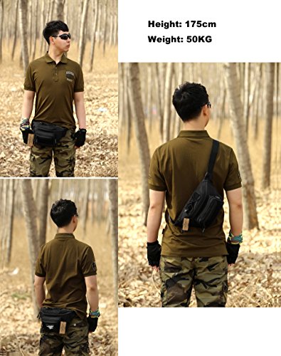 Arcenciel Tactical Fanny Pack For Men Waist Bag Military Hip Belt Outdoor Hiking Fishing Bumbag With Patch (Black) #TOP3