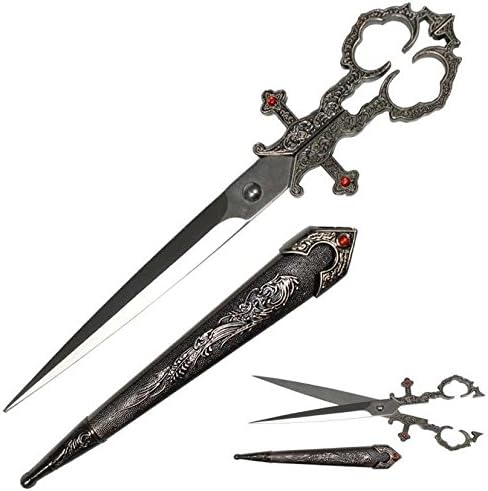 10.5" Renaissance Medieval Gothic Fantasy Scissors Silver Dagger Ornate Knife