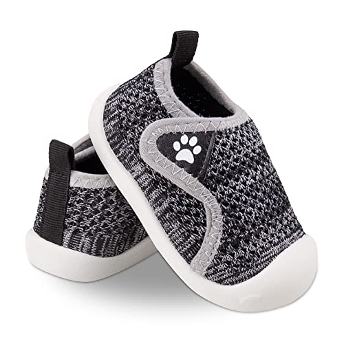 Baby First-Walker Shoes Size 4 Toddler Infant Girls Boys Breathable Safer Non-Slip Rubber Soft Sole Slip-On Lightweight Extra Wide Sneakers Casual Tennis Shoe 9-12 Months Crawling (Black, 415)