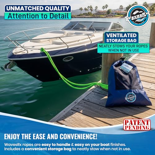 Image of Premium Nylon Boat Dock Lines & Ropes for Docking & Pontoon | Double Braided Marine Rope | Boat Ropes for Docking with Loop | UV & Saltwater Resistant Dock Rope (Neon Green, 5 /8 inch x 25')