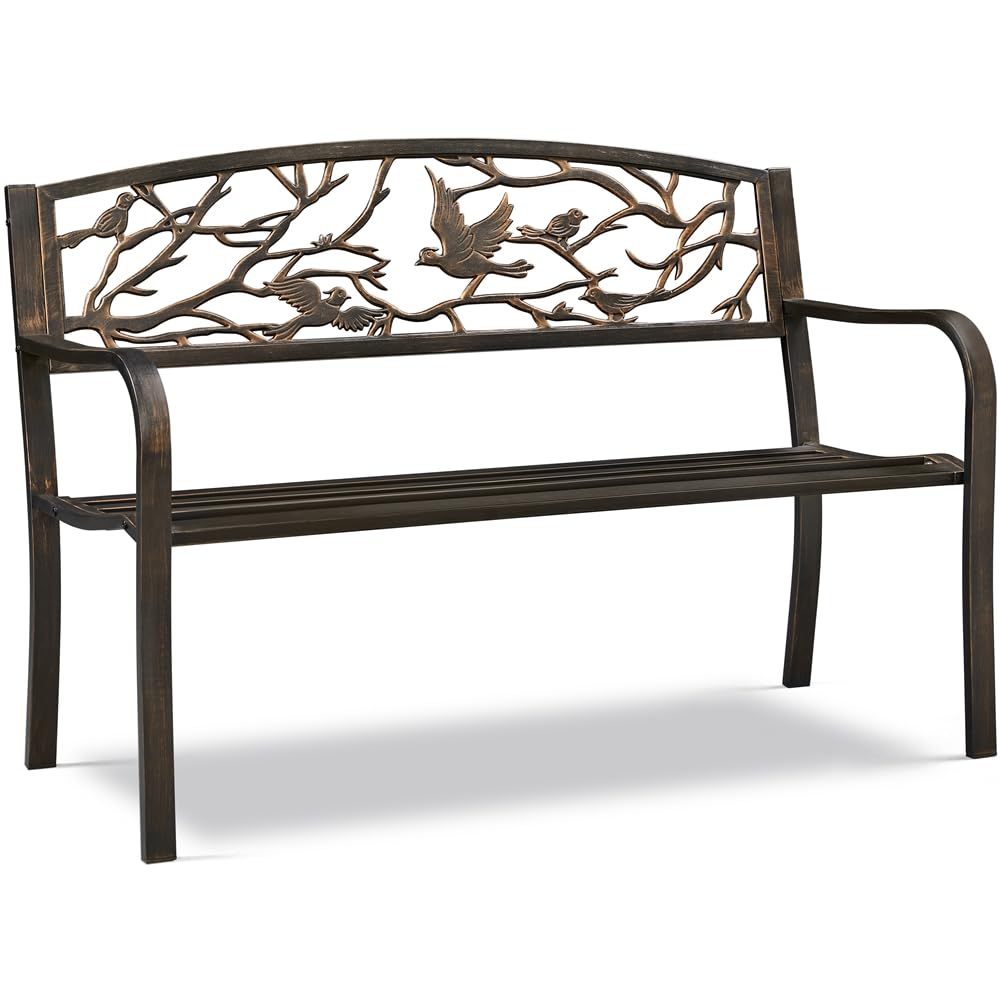 Yaheetech Banc de Jardin en métal pour 3 Personnes Style rétro, Banc de Repos en Fer avec Dossier et accoudoir pour Cour Jardin terrasse Balcon café
