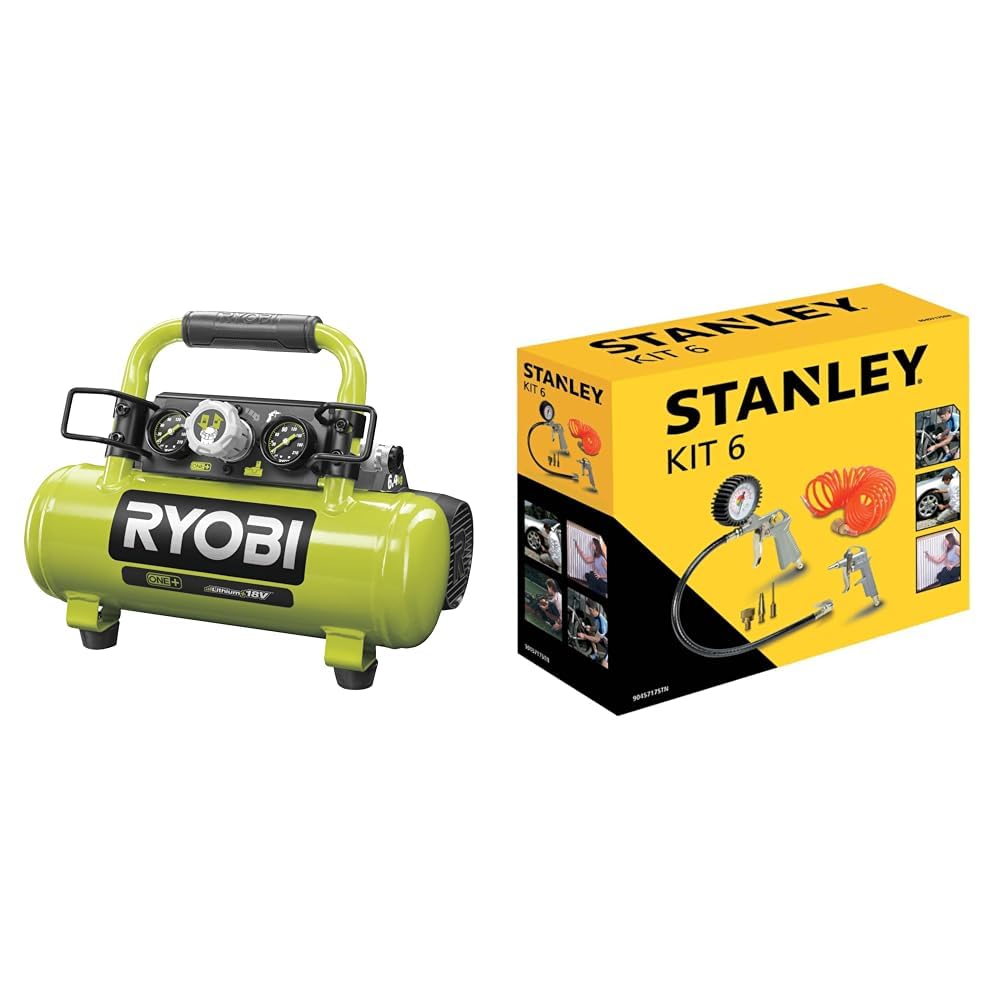 Compresseur d'air RYOBI 18V et accessoires Stanley pour souffler et gonfler sans fil partout