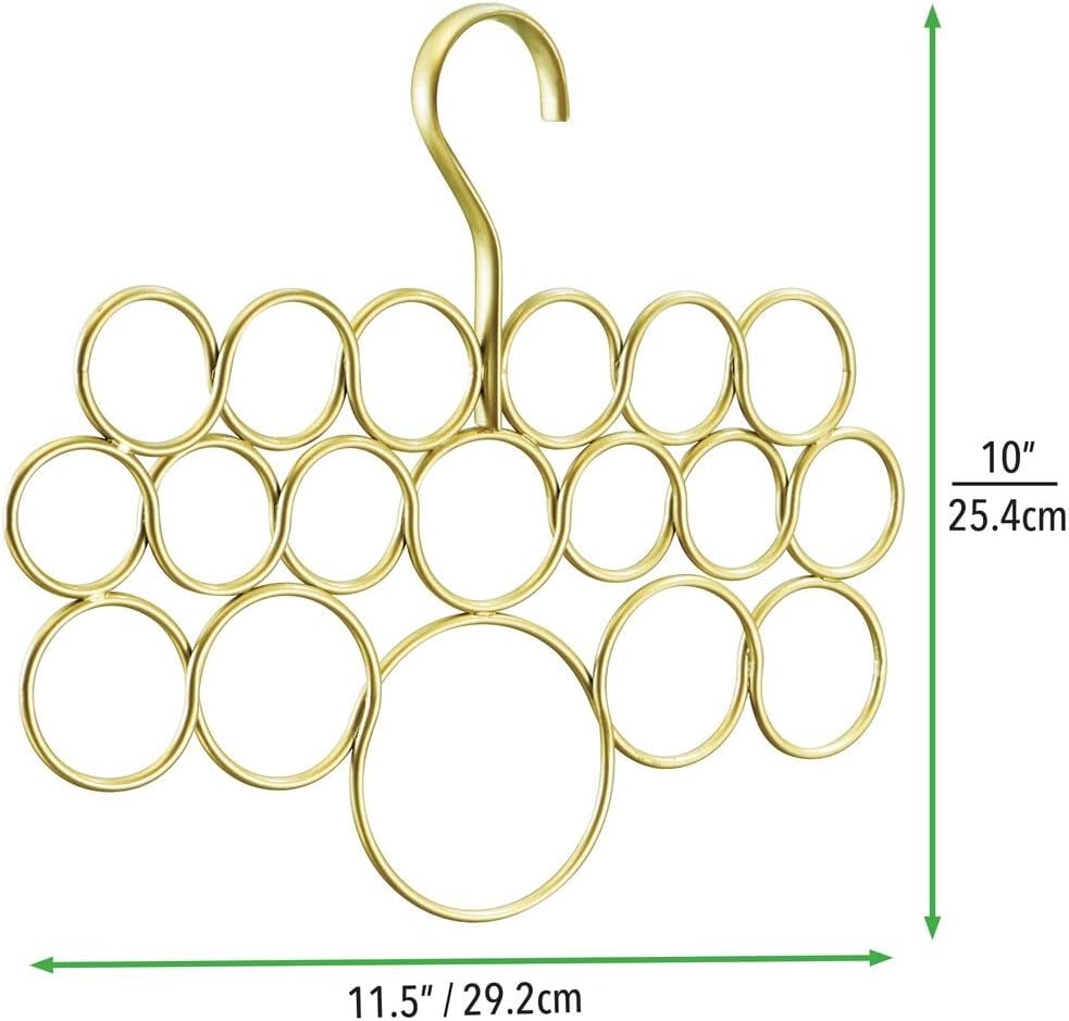 Weekly Top Sale mDesign Metal Closet Rod Hanging Storage Organizer Rack - Scarf Holder for Bedroom, Coat Closet, Entryway, Mudroom - Holds Scarves, Belts, Shawls, Accessories - Snag Free, 18 Sections - Brass