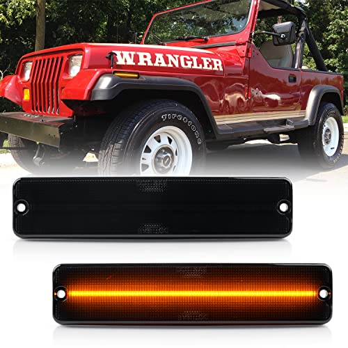 Nslumo Wrangler Yj Led Side Marker Lights Replacement For 1987-1995 J-Eep Yj Wrangler, Smoked Lens Amber Led Fender Side Turn Signal Reflector Light Kit Pair Driver Passenger Lamp Assembly 56001424 #TOP30