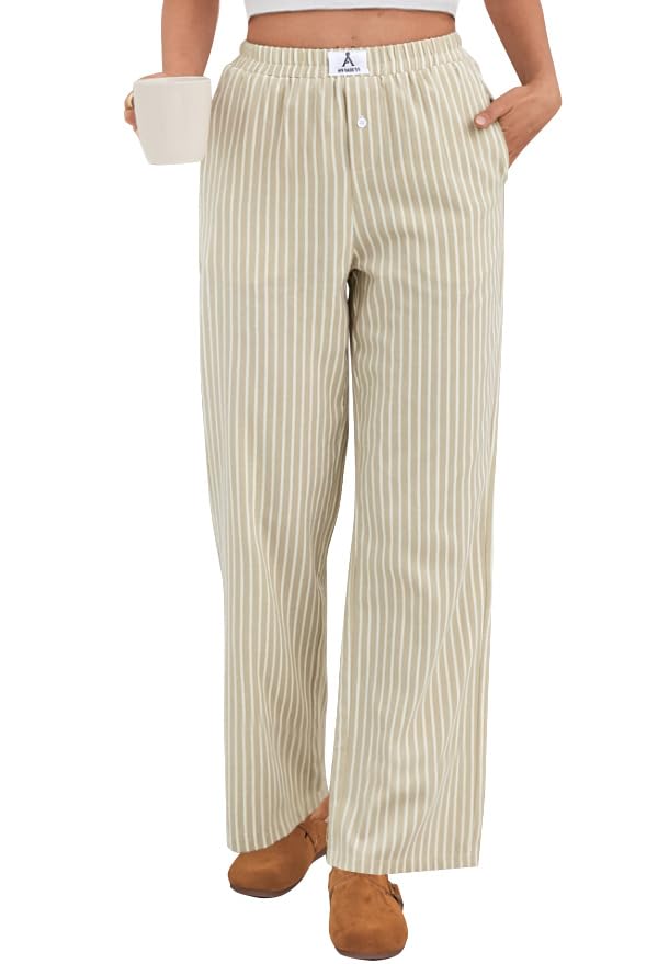 Image of ANRABESS Womens Gingham Striped Boxer Pants | 2026 Fall Outfits,Wide Leg Elastic Waist with Pockets,Casual Lounge Pajama Bottoms,Lightweight Breathable,Fashion Clothing