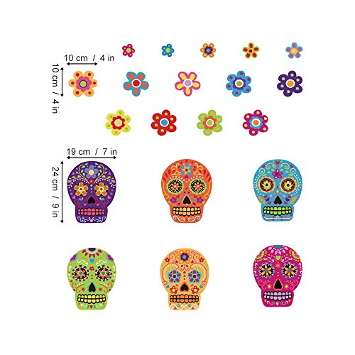 Ufengke Colorful Skull Flower Wall Stickers Day Of The Dead Diy Wall Decals For Party Room Decoration #TOP3