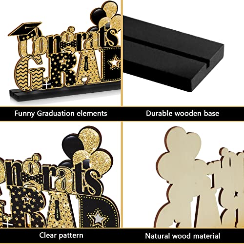 4 Pieces 2023 Graduation Party Decorations Wooden Class Of Grad Congratulate Graduation Table Toppers For High School College Graduation Party Favor Supplies Photo Booth Props (Black Gold) #TOP2