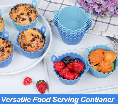 Koluti Nonstick Silicone Muffin Baking Cups Pack of 8, Reusable Cupcake Molds with Double Handle, BPA Free, Small Round Air Fryer Cupcakes Liner, 2 Colors by KOLUTI - Image 6