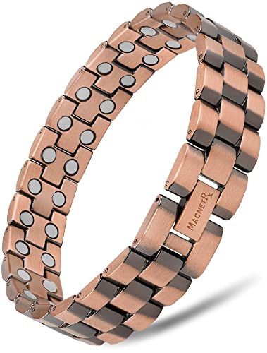 MagnetRX Pulsera Magnética Terapéutica de Cobre Puro - Brazalete Hombre con Imanes Magnetoterapia para el Alivio de la Artritis y Túnel Carpiano -Tamaño Ajustable con Herramienta Incluida