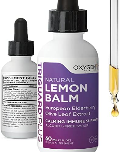 TriGuard Lemon Balm Plus - Lemon Balm Extract, Elderberry, Olive Leaf Extract Tincture 2 fl oz | For Calming, Stress Relief, Immune Support and Inflammation | Alcohol-Free, Non-GMO