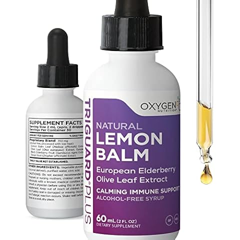 TriGuard Lemon Balm Plus - Lemon Balm Extract, Elderberry, Olive Leaf Extract Tincture 2 fl oz | For Calming, Stress Relief, Immune Support and Inflammation | Alcohol-Free, Non-GMO, Made in USA Cover