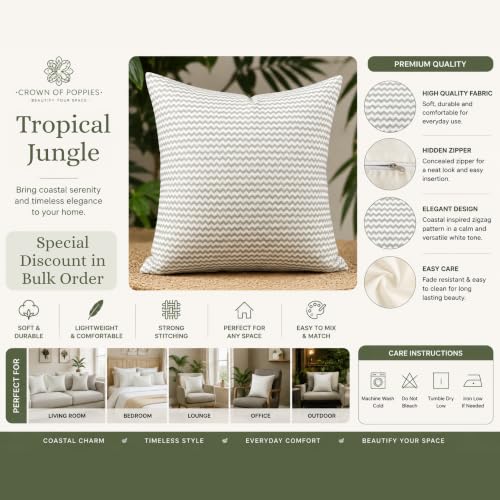 Image of Tropical Jungle Green Stripes Cushion Cover 16x16 Inch | Decorative Throw Pillow Cover for Sofa Couch Bed | Soft Fabric | Hidden Zipper | Home Decor Accent | Pack of 1