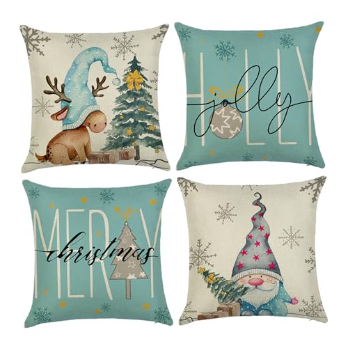 Housse coussin Noël de qualité supérieure motif cerf gnome fermeture éclair robuste - 4