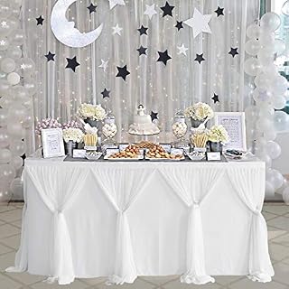 White Table Skirt for Rectangle Tables 6ft Tulle Tutu Table Skirt Decoration