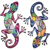 SUNREEK Metal Gecko Wall Art, 17 Inches Large Lizard Outdoor Wall Decor for Fence Garden Yard Room Patio Decorations (2, Gecko-A)
