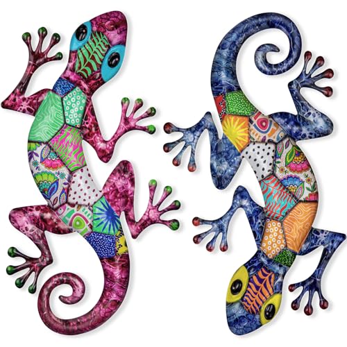 SUNREEK Metal Gecko Wall Art, 17 Inches Large Lizard Outdoor Wall Decor for Fence Garden Yard Room Patio Decorations (2, Gecko-A)