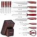 Knife Set, Emojoy 15 Piece Kitchen Knife Set with Block Wooden, German Stainless Steel Sharp Chef Knife Set with Sharpener, Dishwasher Safe and Rust Proof (kitchen knife set red)
