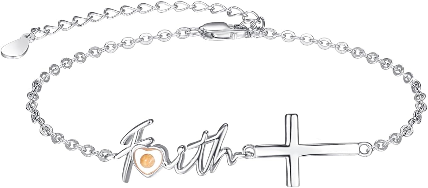 Dreamboat Sterling Silver Cross Bracelet for Women Heart Mustard Seed Bracelet Faith Bracelet Christian Catholic Confirmation Religious Jewelry Mom