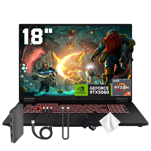Image of ASUS TUF A18 18 inch WUXGA 144Hz Gaming Laptop, AMD Ryzen 7 260, NVIDIA GeForce RTX 5060 8GB GDDR7, 64GB DDR5, 5TB Storage(4TB SSD&1TB Docking), Backlit Keyboard, Copilot, Wi-Fi 6E, Win 11 Pro, Gray