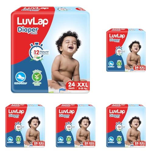 Image of LuvLap Diaper Pants XXL, 15-25kg, 24 Count, Baby Diaper Pants, with Aloe Vera Lotion for Rash Protection, upto 12 Hour protection (Pack of 5)