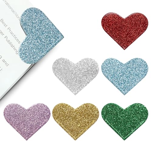 Image of Winjeto 6 Pieces Leather Heart Bookmark - Gifts for Book Lovers Teachers | Bulk Bookmarks | Cute book Mark | Bookish Gifts | Bible Study | School Office Home Supplies Accessories Stationary Stuff