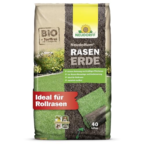 Neudorff NeudoHum RasenErde - Bio und torffreie Erde für schnelle Rasen-Samenkeimung, ideal für Rollrasen und dauerhaft grünen Rasen, 40 Liter
