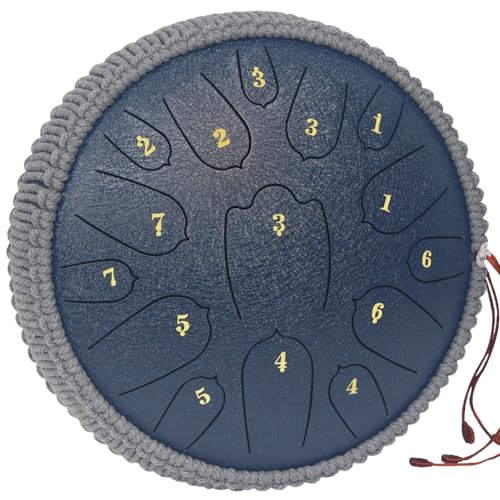 Steel Tongue Drum 12 Inches 15 Notes Musical Instruments, D Major Percussion Instrument with Soft Bag, Music Book and 2 Mallets for Meditation (blue)