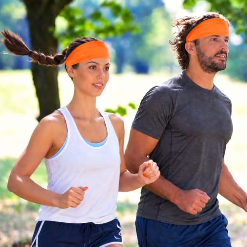 Kenz Laurenz Performance Headband Moisture Wicking Athletic Sports Head Band Wide Head Band Sweatband - Workout, Soccer, Softball, Basketball (Neon Orange)