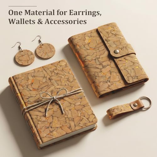 Image of SorenCut Cork Fabric Roll 12.5 x 52 Inch - Mosaic Gold Embellished Cork Leather Fabric for Earrings, Bow Making, Bags, Wallets & DIY Sewing Projects - Vegan Leather Alternative Craft Sheet
