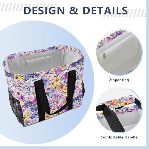 Nander Beautiful Colorful Flowers Foldable Tote Bag Waterproof Sandproof Women Beach Bag Handbag Gym Bag Travel Shopping Bag3