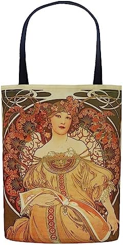 Alphonse Mucha's Reverie Canvas Art Tote Bag, Art Nouveau Movement, Aesthetic Reusable Carry on Shoulder Tote, Women Girls Work Beach Travel