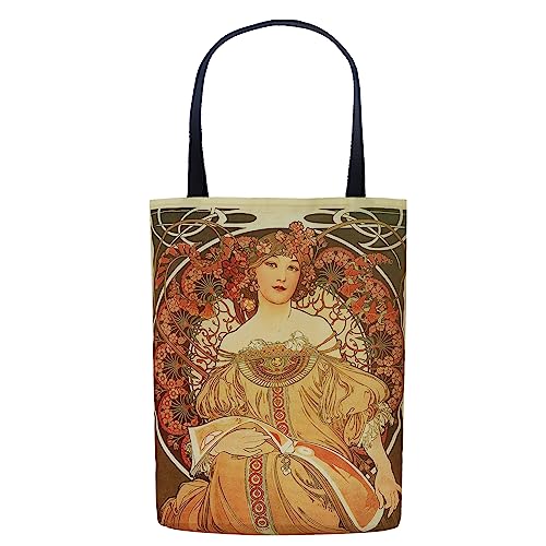 Alphonse Mucha's Reverie Canvas Art Tote Bag, Art Nouveau Movement, Aesthetic Reusable Carry On Shoulder Tote, Women Girls Work Beach Travel #TOP30