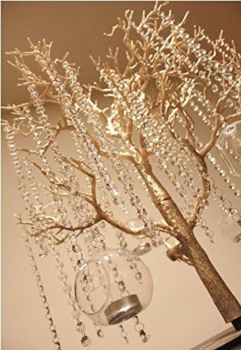 Worldoor® 33 Feet Iridescent Crystal Acrylic Gems Bead Strands Wedding Table Centerpieces Wishing Tree Garland/Octagonal Acrylic Beaded Clear Crystal Garland Strands for Wedding Decoration Chandelier
