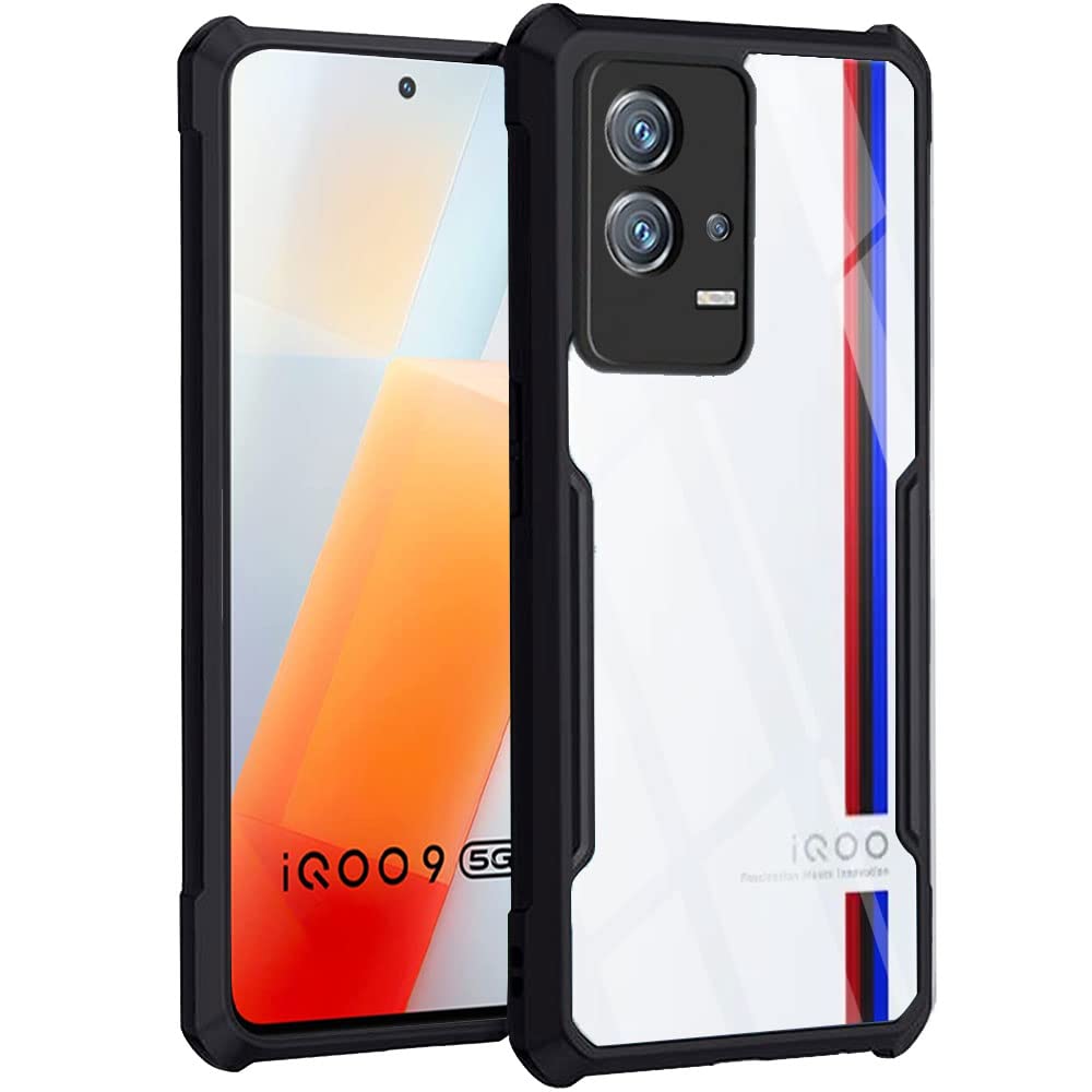 TheGiftKart Shockproof Crystal Clear Back Cover Case for iQOO 9 5G | 360 Degree Protection | Protective Design | Transparent Back Cover Case for iQOO 9 5G (PC, TPU | Black Bumper)
