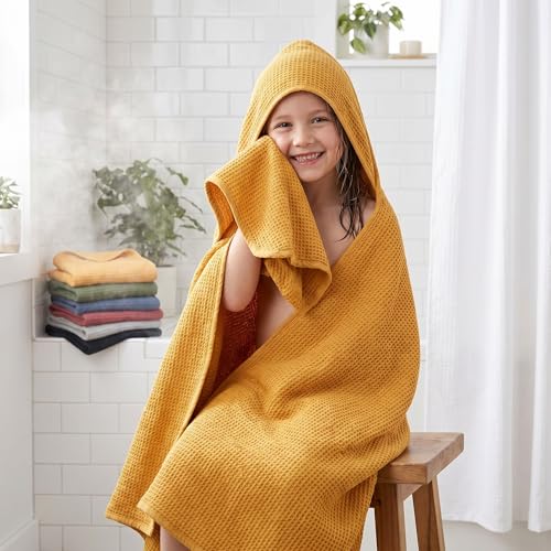 Image of Peryiter 6 Pcs Muslin Hooded Baby Towels, 32 inchx 32 inch Cotton Newborn Bath Towel Muslin Infant Baby Blankets Absorbent Unisex Newborn Registry Gift Essentials for Girls Boys (Dark Color Series)