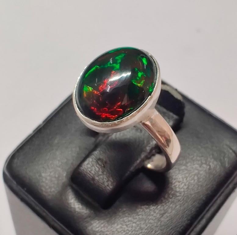 Natural Black Fire Opal Ring Engagement Solid 925 Sterling Silver Ring Handmade Genuine Fire Opal Rings