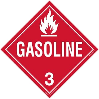 INCOM Manufacturing Class 3 Gasoline DOT Placard, 10.75 x 10.75 Inch VynMark Peel & Stick Label, Red/White, AZTA320PS
