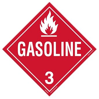 INCOM Manufacturing 10.75 Inch x 10.75 Inch Class 3 Gasoline DOT Placard, Adhesive VynMarkTM Peel & Stick Label, Red/White, AZTA320PS