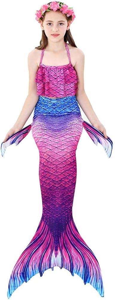 Miniatura 2 de Disfraz de cola de sirena para niñas, traje de baño de sirena con aleta de flores y muñeca de sirena