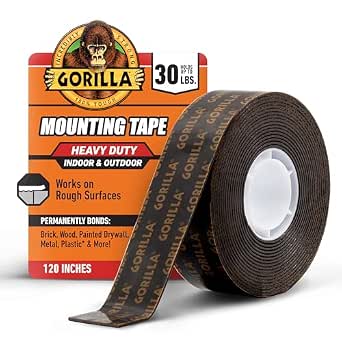 GORILLA Heavy Duty Double Sided Mounting Tape, Black, 1" x 120", 1-Pack