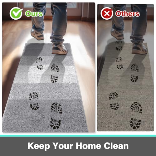 Vaukki Indoor Doormat Entryway Door Mat, Non Slip Absorbent Mud Trapper Mat Inside Floor Mat, Washable Door Carpet for Entryway (24''x71'', Light Grey)