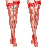 SATINIOR 2 Pares de Medias de Red Calcetines Altos de Muslo de Malla Un Tamaño (Rojo)